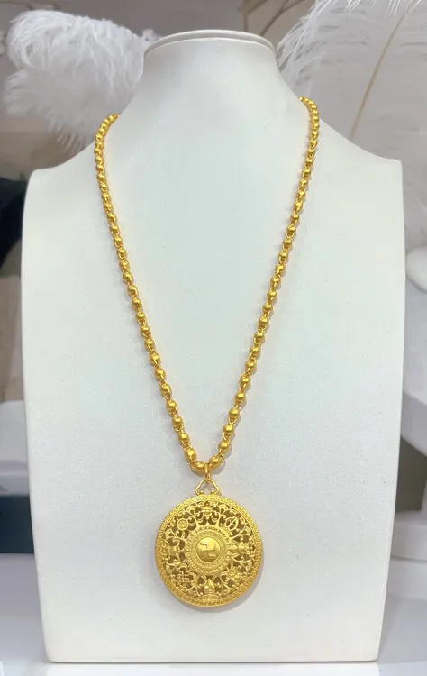 铜合金吊坠 精工卡4mm哑光珠珠链配万福罗盘