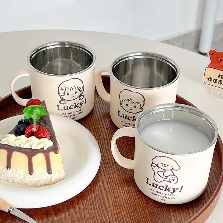 卡通幸运男孩女孩家用咖啡杯食品级儿童加厚防烫幸运牛奶杯洗漱杯