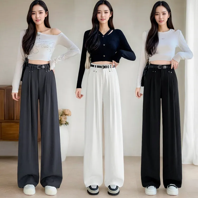 2025春夏西装高腰垂感高级感阔腿裤女宽松休闲直筒裤子女拖地裤