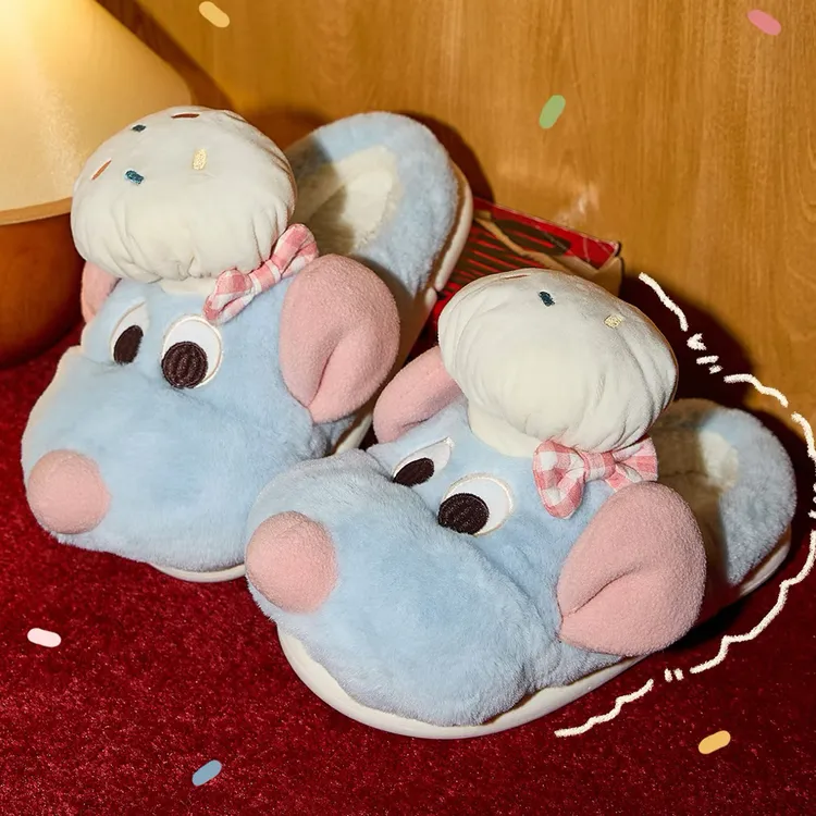 【新款】贪吃鼠鼠毛绒棉鞋拖鞋卡通可爱保暖防滑高颜值爆表