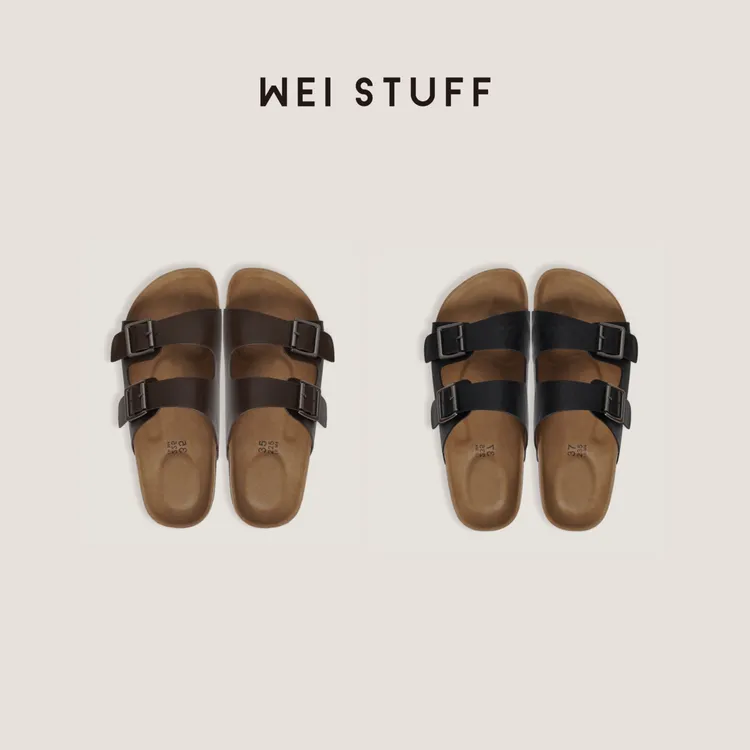 WEI STUFF 新款时尚百搭复古平底一字扣博肯拖鞋 9771.