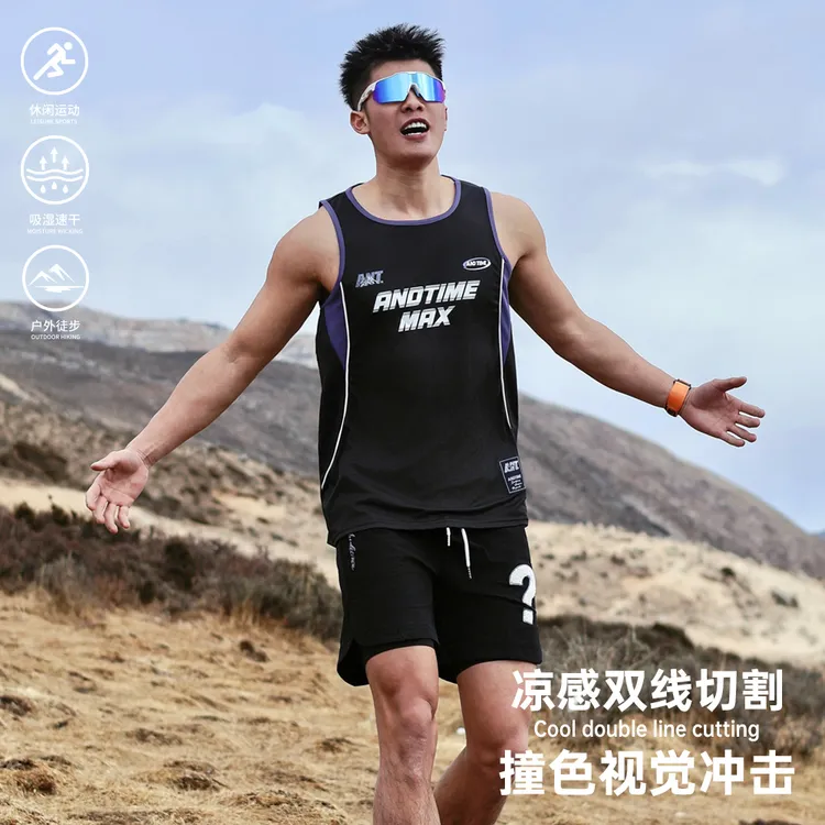 andtime运动速干背心夏季美式复古篮球男宽松训练健身篮球服球衣