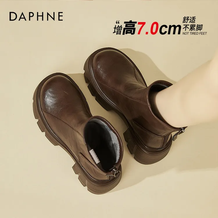 达芙妮厚底切尔西短靴女款冬季加绒2025新款英伦风增高保暖马丁靴