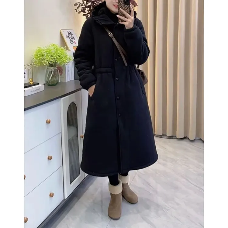 网红冬季显瘦三层加厚连帽长款中长款气质睡衣可外穿加绒过膝连帽