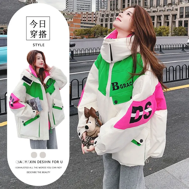 今年流行拼接面包服女冬季新款个性时尚宽松加厚棉衣棉服高级外套