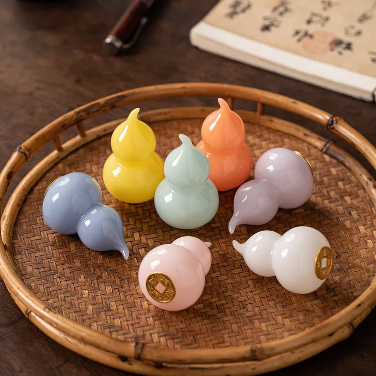 七彩吉祥小葫芦陶瓷摆件家居客厅桌面好运招财福禄装饰品创意礼品