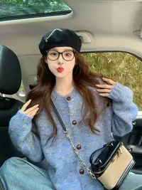冬季慵懒风百搭女法式长袖针织上衣设计感开衫秋季新款