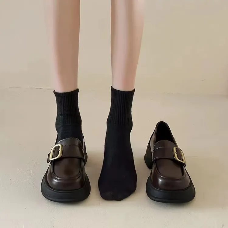 三福厚底英伦风乐福鞋女春秋新款玛丽珍一脚蹬皮鞋jk制服百搭单鞋