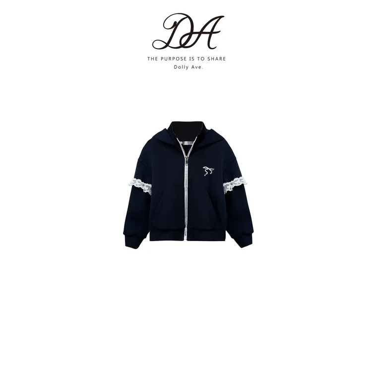 【现货】Dolly Ave「黑标系列」高支空气棉拼接女童秋冬连帽卫衣外套