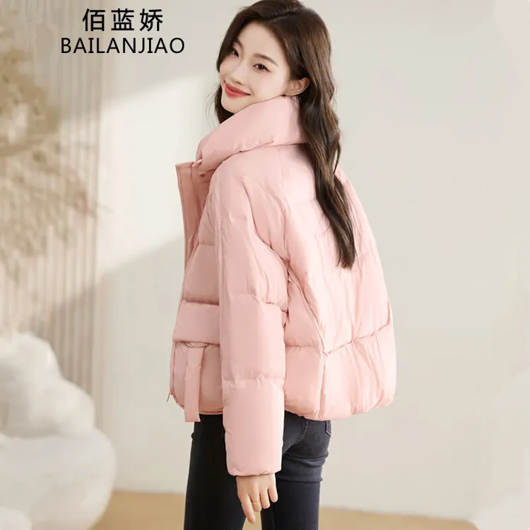 小香风粉色短款羽绒服女2025冬新款小个子时尚立领白鸭绒保暖外套