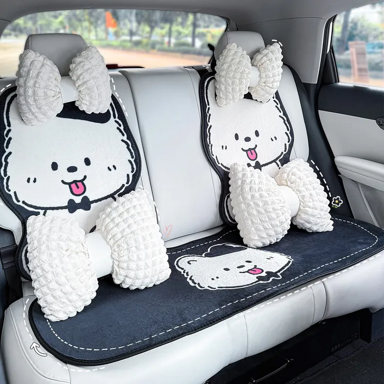 汽车坐垫秋冬季知手绒可爱小狗车载座椅加热保暖座垫四季通用女