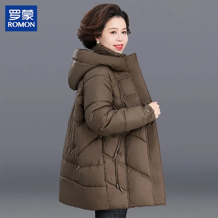 罗蒙妈妈装秋冬中长款棉服新款中年加厚棉衣中老年女冬季时尚棉袄