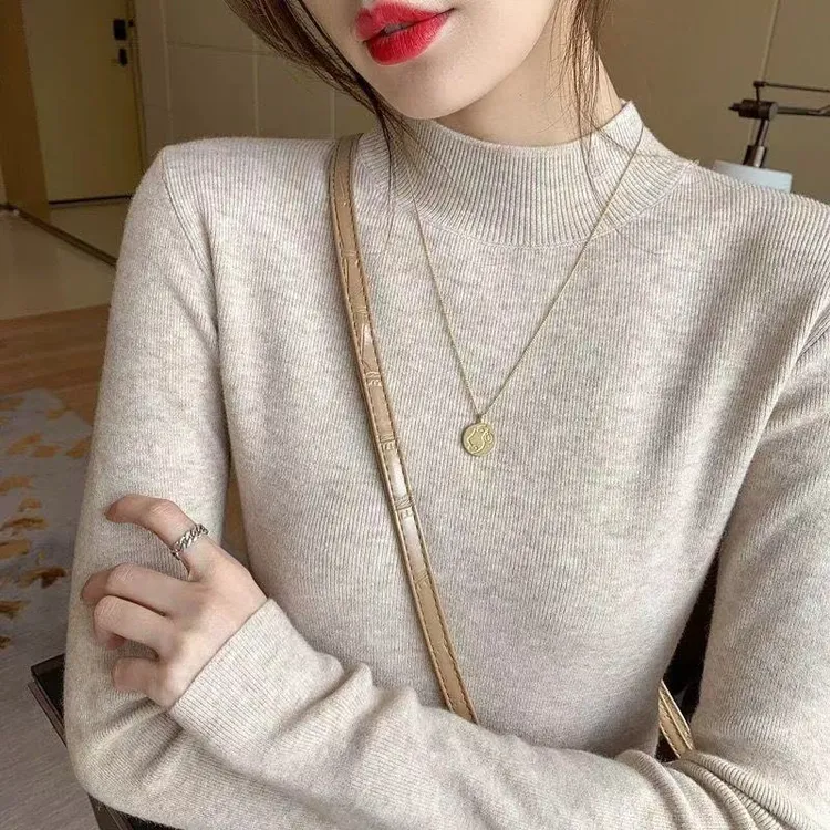 高级感半高领针织衫打底衫女秋冬季新款修身温柔气质长袖毛衣上衣