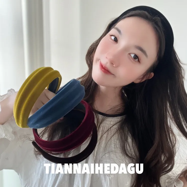 波浪浪文艺复古发箍 增高颅顶简约纯色宽边丝绒百搭时尚发饰头箍