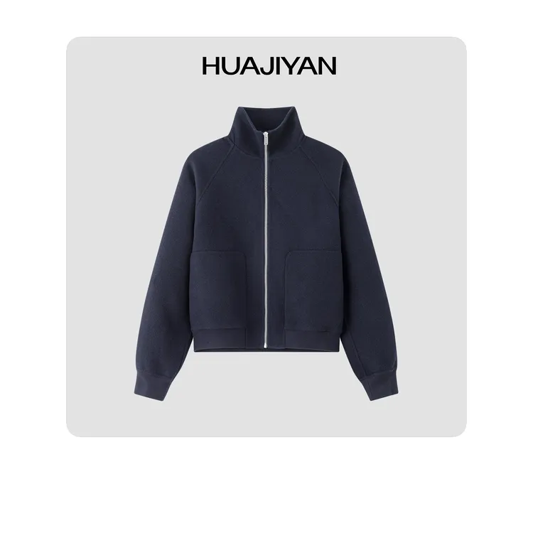 华吉言/HUAJIYAN【棒球社】100高支羊毛定制染色立领双面呢外套