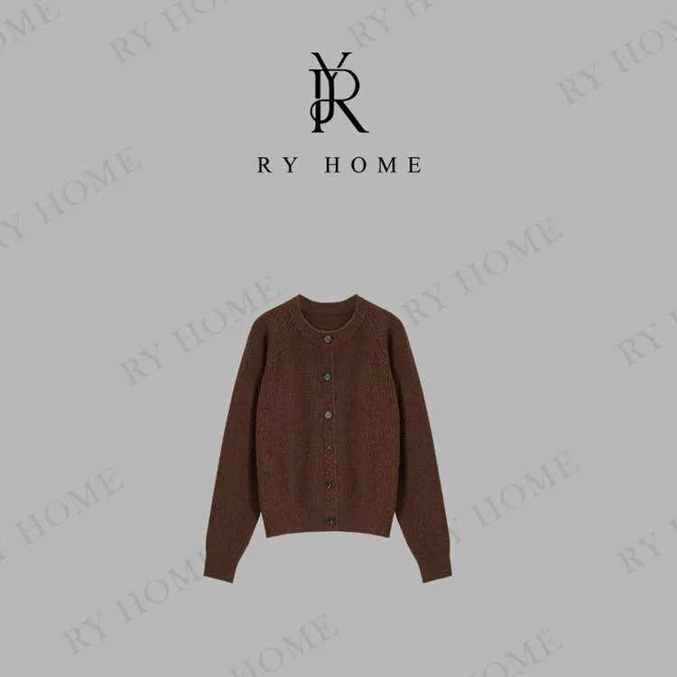【容雨RYHOME】100%绵羊毛柔软气质圆领单排扣毛织衫253M3012