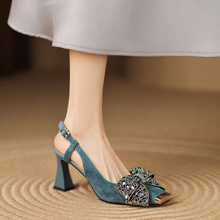 小个子增高7.5cm~小众原创蝴蝶结水钻高跟凉鞋女包头2025新款女鞋