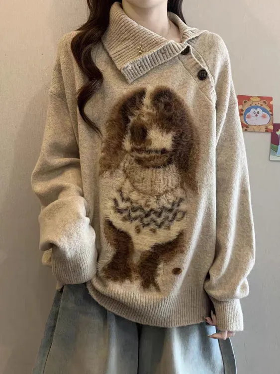 早安小腊肠可爱小狗套头毛衣女秋冬设计感慵懒风针织衫毛衣