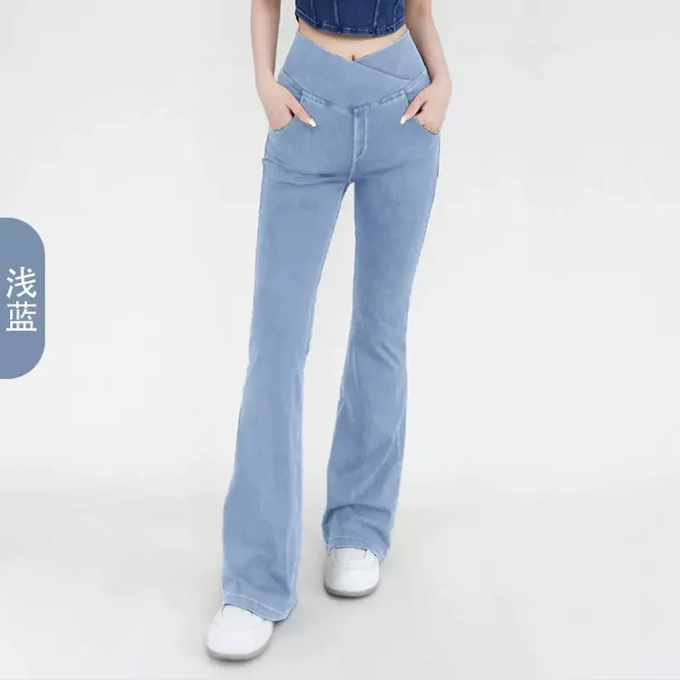 1961小个子高腰微喇水洗牛仔遇见70年代复古牛仔喇叭裤牛仔裤裤子