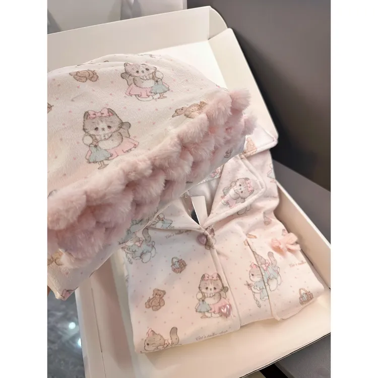 【DMXJ大梦想家】甜美可爱海岛绒睡衣女秋冬新款加绒保暖家居服套装