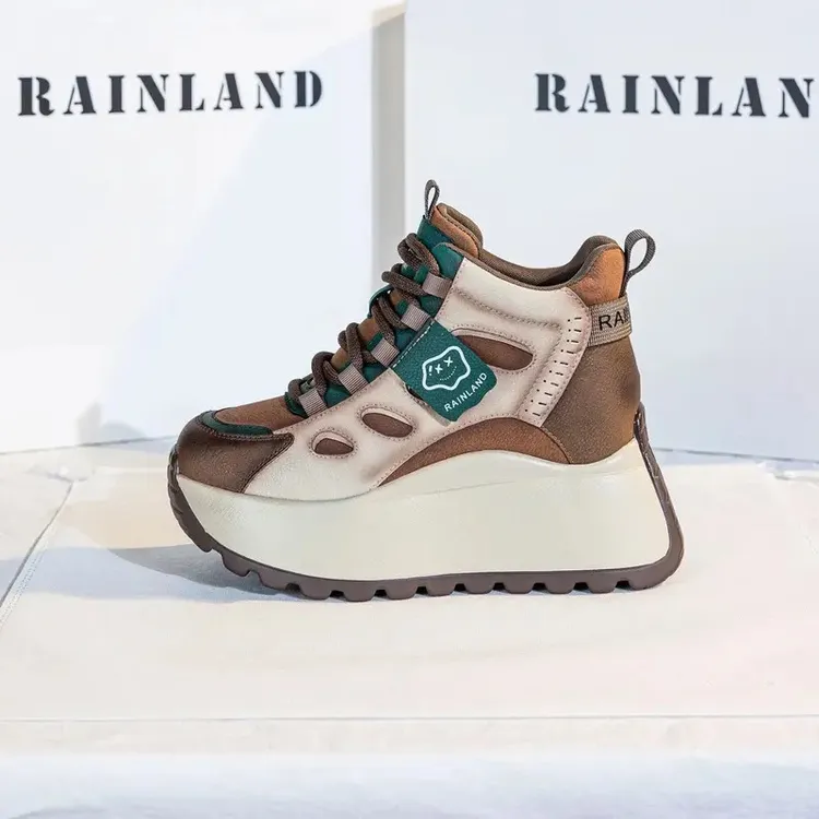 雨土运动休闲高帮鞋女2025秋季新款松榚鞋百搭厚底增高老爹鞋爆款