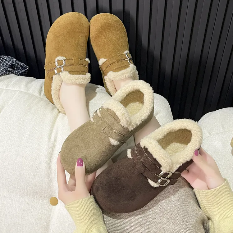 嘟小妮【5厘米羊羔绒】全包加绒双排魔术贴懒人一脚蹬博肯鞋718