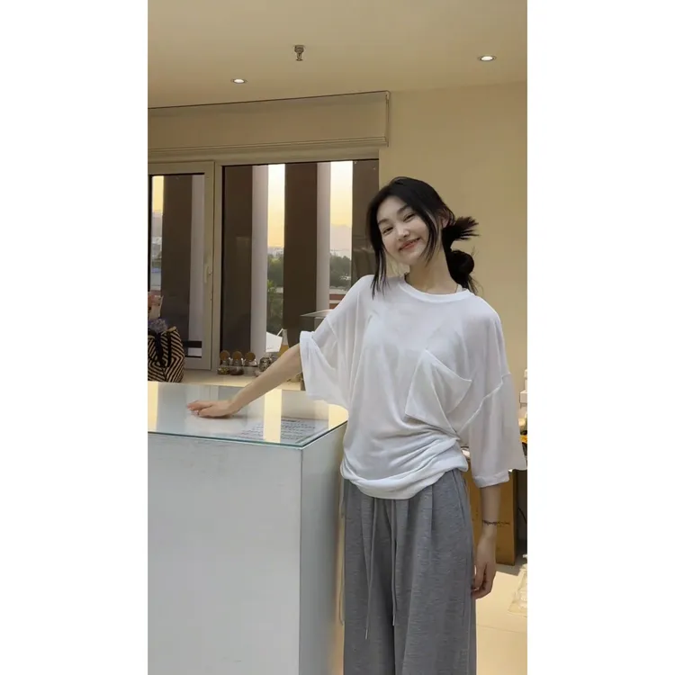 MARIE.COCO慵懒风松弛感穿搭不规则微透防晒上衣休闲裤时尚两件套