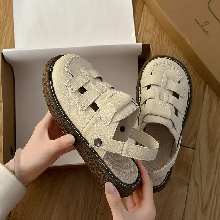 马克西姆圆头低帮编织包头罗马凉鞋厚底休闲夏季透气百搭防滑