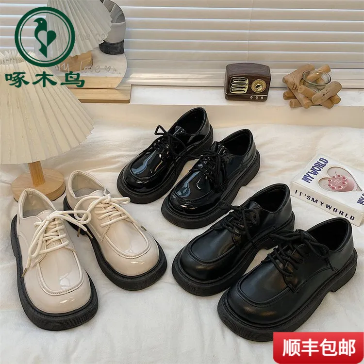 啄木鸟爆款黑色英伦风小女秋季系带春秋2025新款学生复古日系jk制