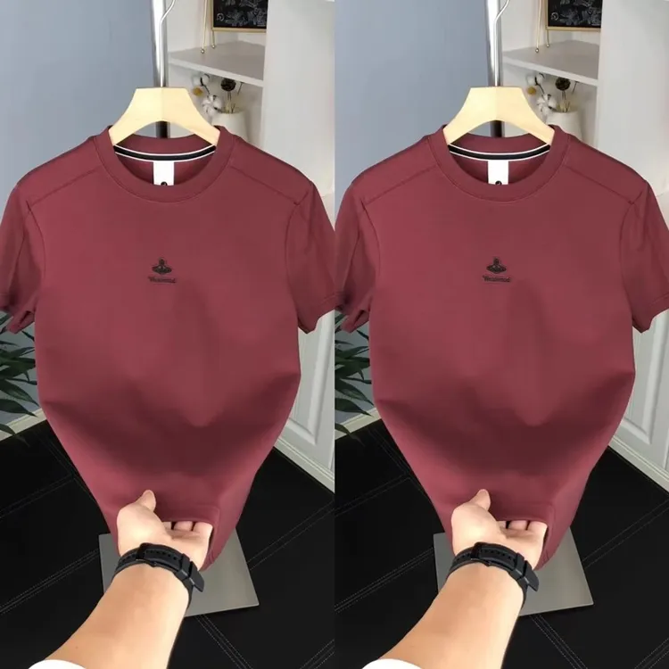 休闲简约高端男士半袖2025时尚新款加厚潮流印花圆领百搭T恤短袖