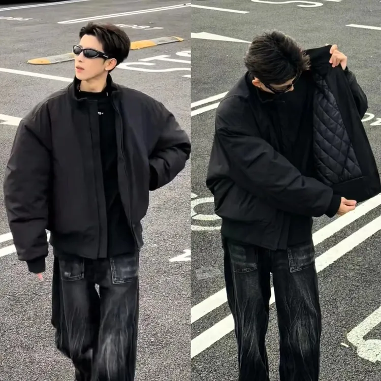 XPY高街廓形飞行员棉服男痞帅休闲立领百搭外套冬季保暖美式棉衣