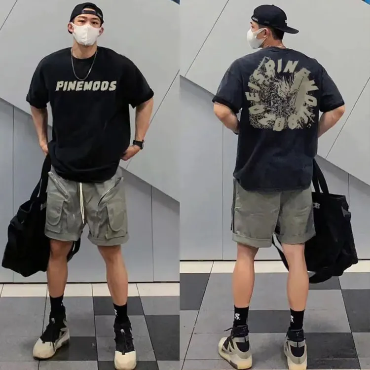 美式小众高级感印花潮牌短袖T恤男夏季重磅纯棉休闲宽松情侣上衣