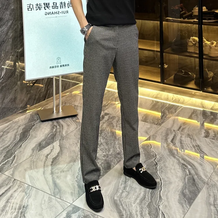 秋冬时尚千鸟格格子朋克风修身百搭高定腰头重工金属扣设计2527