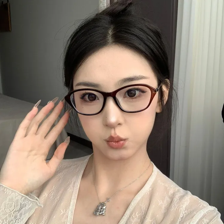猫眼黑框眼镜女素近视可配度数平光素颜神器眼镜框超轻复古蓝光