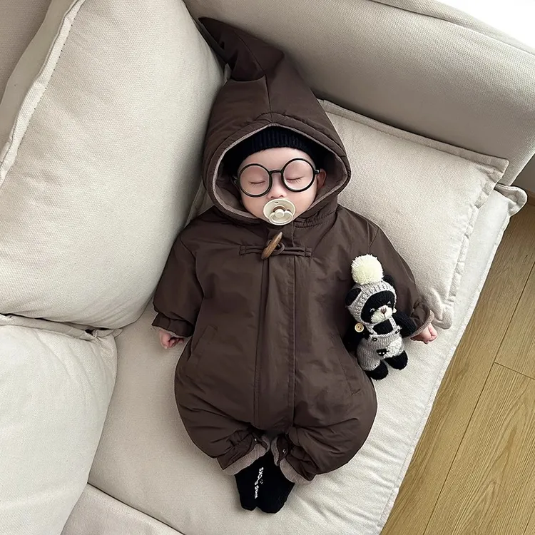 韩版冬装婴儿连体衣可爱夹棉加厚哈衣宝宝秋冬加绒棉服外出爬服潮