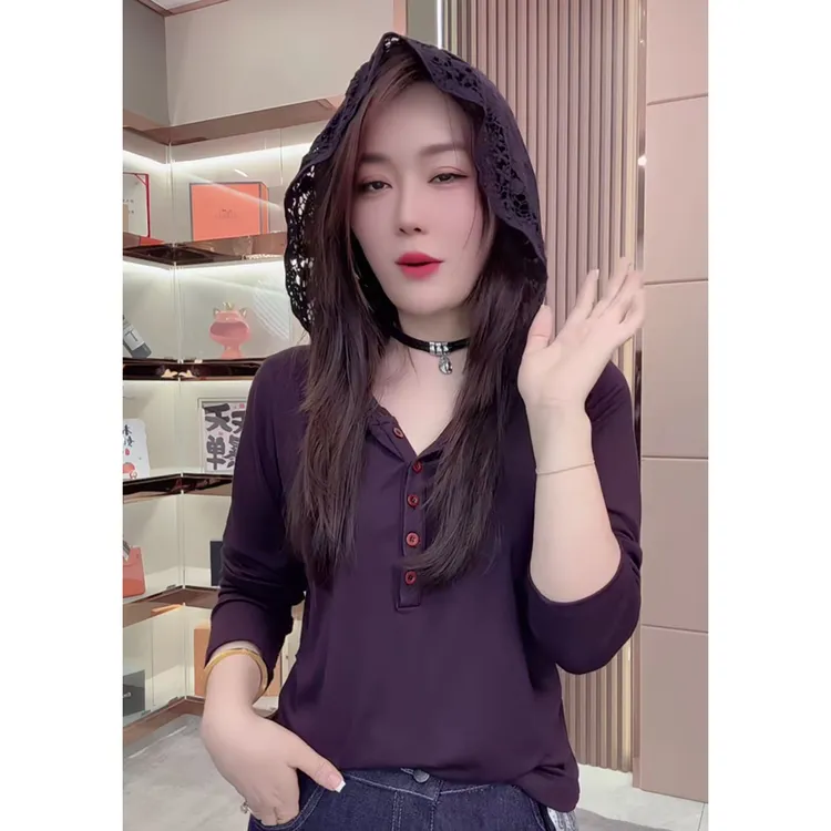 今年流行穿搭2025早秋新款温柔风蕾丝连帽INS风衬衫韩版长袖上衣