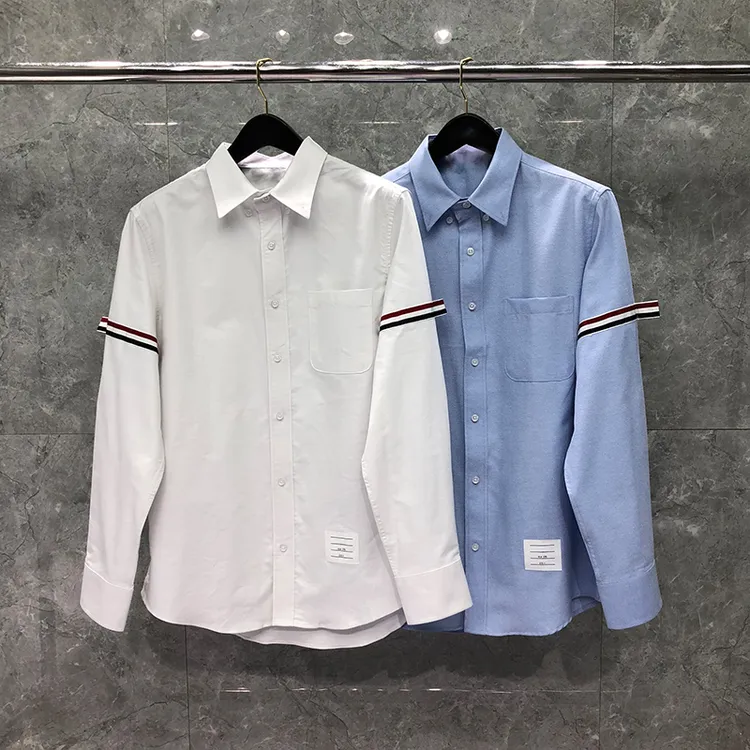 TB衬衫男女款情侣双袖织带白色痞帅高级感修身长袖衬衣外套高版本