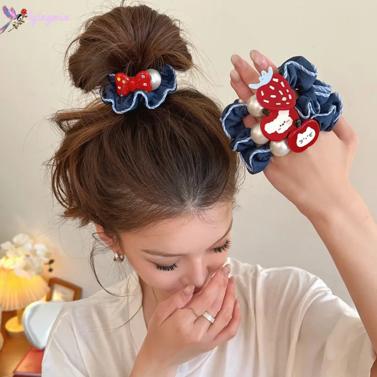 可爱简约牛仔小肠发圈女高级感后脑勺头绳韩系百搭扎头发皮筋发饰