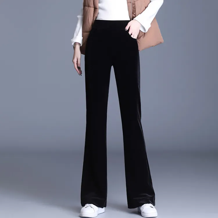 加厚金丝绒微喇裤女秋季百搭裤子2025新款保暖喇叭女裤休闲长裤女
