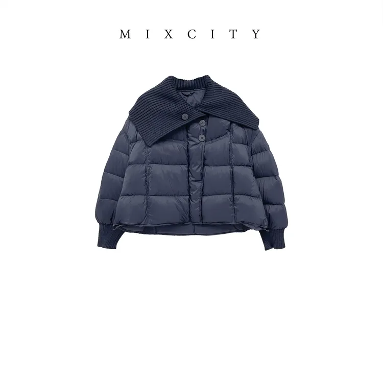 【MIXCITY亚楠家】露思羽绒◆针织大翻领拼接白鸭绒羽绒服外套9313
