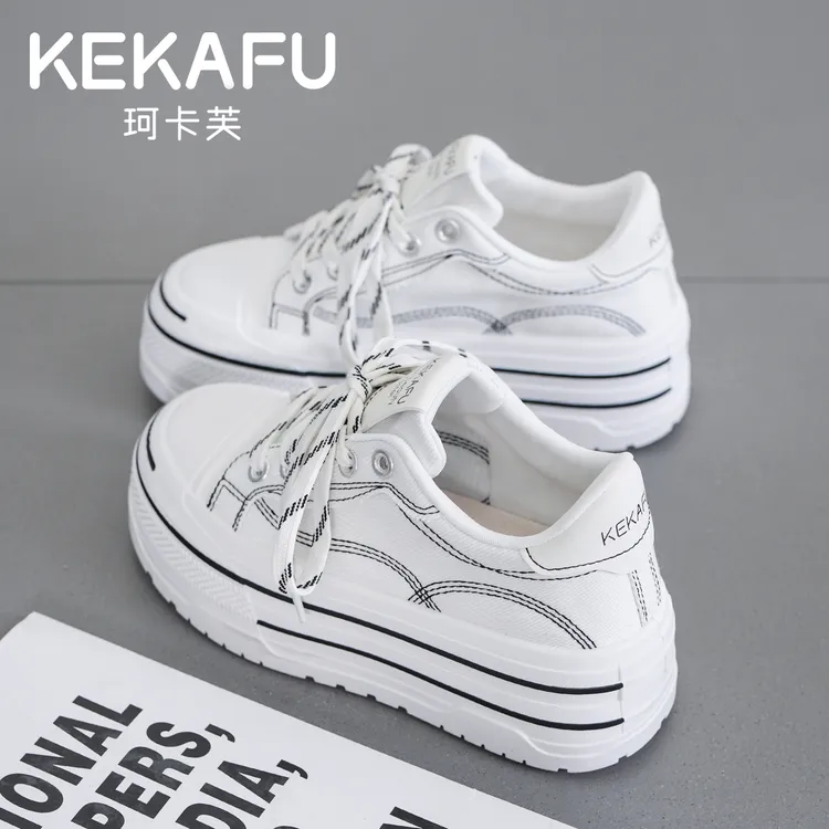 KEKAFU/珂卡芙2025秋季新款厚底帆布鞋高帮增高百搭时尚休闲鞋女