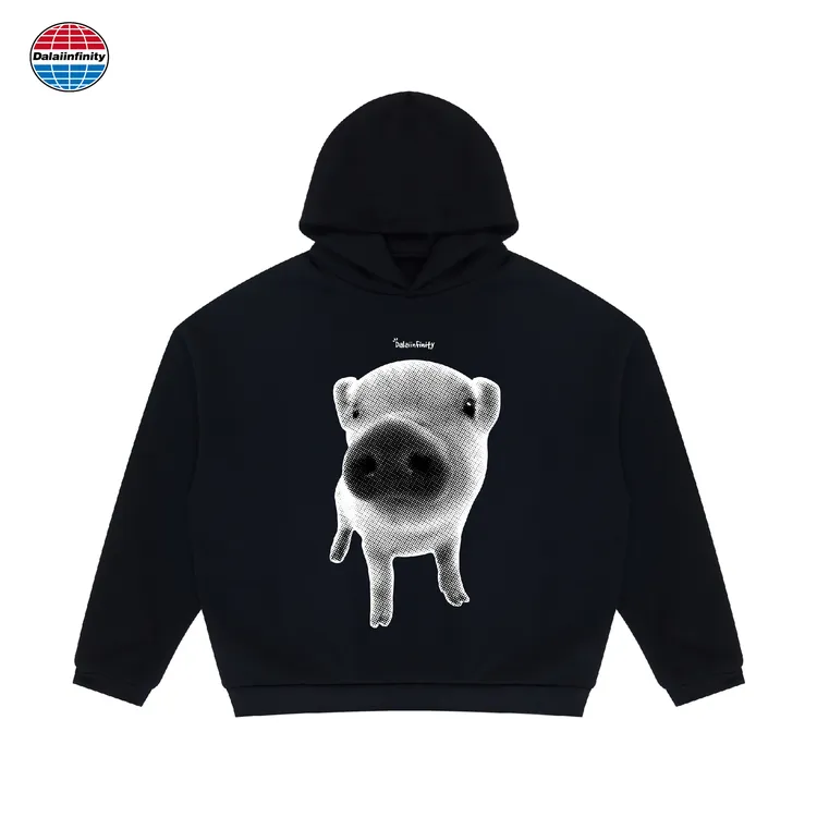 Dalaiinfinity(线条小猪)重磅BOXY连帽卫衣男女秋冬加绒长袖胶浆