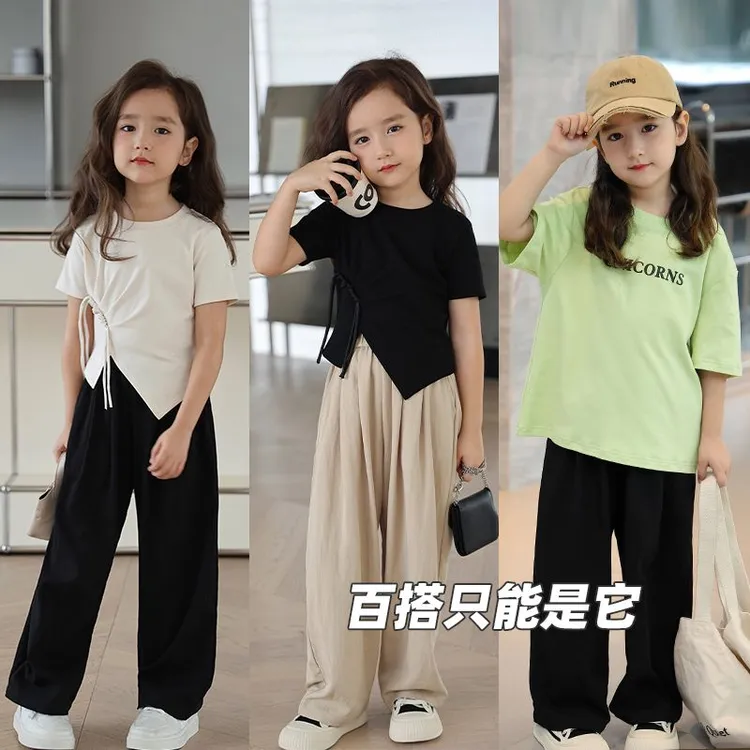 女童休闲裤夏季新款中小大童宽松褶皱显瘦亲子阔腿裤拖地裤山本裤