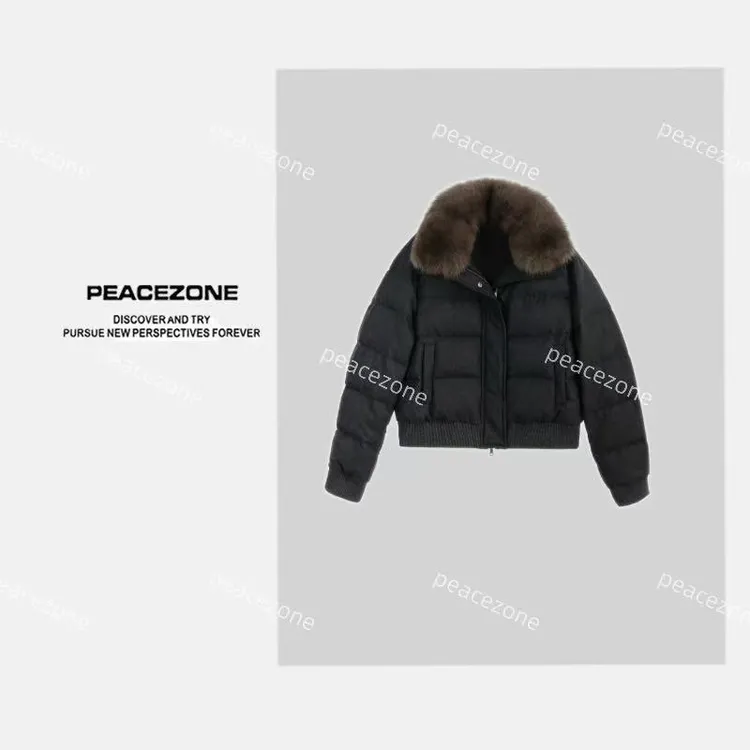 Peacezone 新国标90白鹅绒 狐狸毛毛领羊毛羽绒服/75201-1