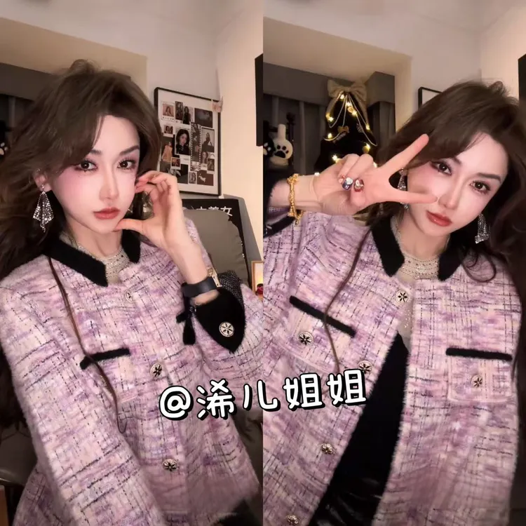 （浠儿家）秋季新款小香风撞色宽松单排扣长袖短外套女上衣