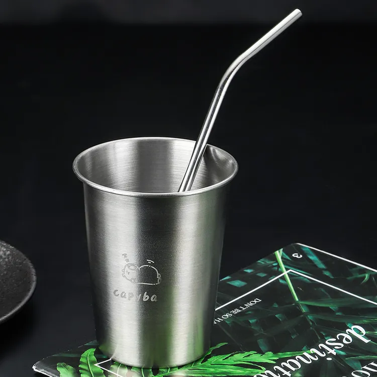 【杯子+吸管】躺平巴拉304不锈钢吸管杯家用成人冷饮杯简约水杯