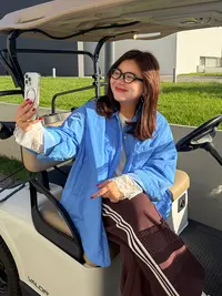 彩色照相馆/胖mm大码薄棉衬衫式大外套~
