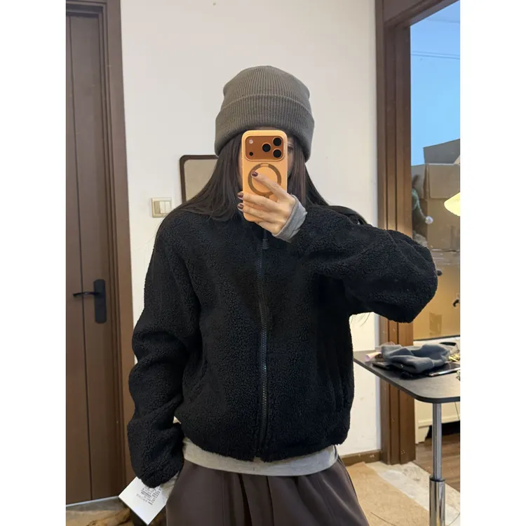 时尚立领加厚羊羔绒外套女2025秋冬新款修身显瘦保暖拉链开衫上衣