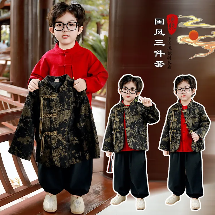 新中式儿童男童西装套装休闲西服国风男孩模特时尚走秀演出服唐装