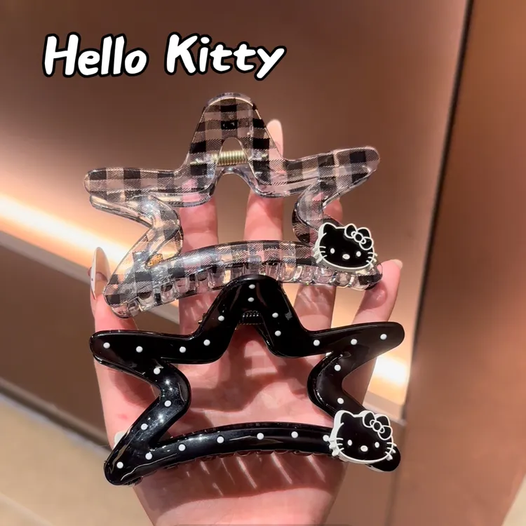韩国东大门黑色Kitty减龄甜酷y2k少女心卡通可爱波点抓夹